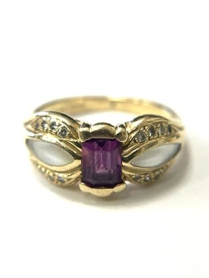 Anel de ouro amarelo 14k KABANA com diamante de ametista e pérola tamanho 5 pulseira - Imagem 1 de 4