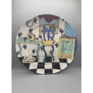 Cj Niehaus Plato Rincón de Cocina Colgante de Pared Hecho a Mano Cerámica Pintado Firmado - Imagen 1 de 6