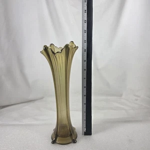 Vintage irisierende Karneval Glas Knospen Vase geraffter Rand geriffelt Fuß Ringelblume - Bild 1 von 9