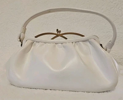 Vintage 1960's Garay White Faux Leather  Purse W Handle Gold Hardware Kiss Close - Image 1 of 4