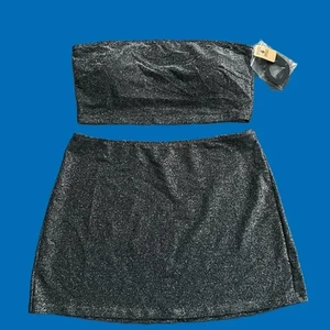 Set da bagno Victoria's Secret scintillante senza spalline bikini imbottito top e gonna grigio XXL - Foto 1 di 8