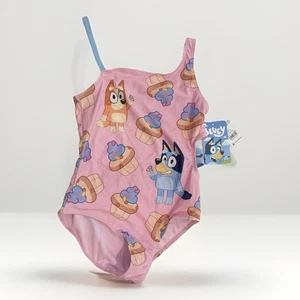 Disney Bluey & Bingo One-Piece Pink Blue Cupcake Swimsuit Girls L 10-12 NEW - Picture 1 of 14