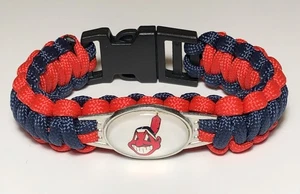 Vintage Cleveland Indians Chief Wahoo Logo Woven Paracord Snap Clasp Bracelet - Picture 1 of 5