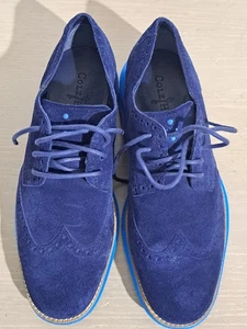 Men's Cole Haan Lunargrand Blue Suede Wingtip Casual Dress Shoes Size 9M - Picture 1 of 24