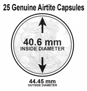 25 Round ASE AirTite Coin Capsules Direct Fit American Silver Eagle Archival H40 - Picture 1 of 10