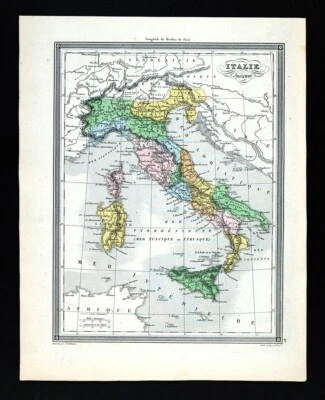 Mapa Vuillemin 1850 Antigua Italia Italia Romana Roma Etruria Pompeya Siracusa Etna Foto 1 de 4