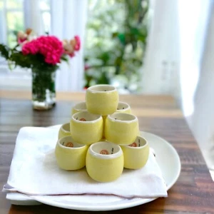 Vintage 80’s Fine China Bone Napkin Ring Set Of 12 Yellow Made In Philippines - Picture 1 of 7