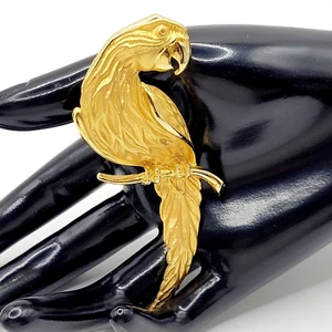 Parrot Perching on Branch Mixed Gold Tone Large Tropical Vtg JJ Jonette Brooch - Picture 1 of 20
