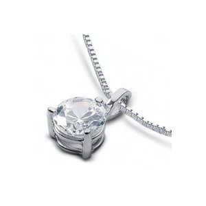 Ciondolo solitario classico oro bianco 18 kt diamante naturale tondo G SI1 0,31 ct - Foto 1 di 5