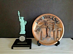 Set 2 VTG Danbury Mint Statue of Liberty Centennial 9 3/4” Tall & NYC 9” Plate - Picture 1 of 12