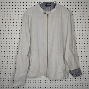 Bruno Linen Cotton Jacket Mens Medium Button Zipper Collar Pocket Natural Beige - Picture 1 of 5