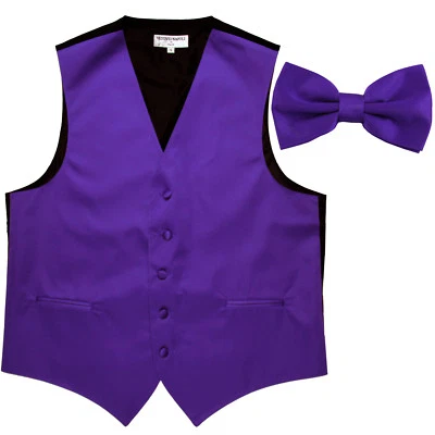 New Men's Formal Vest Tuxedo Waistcoat_pre tie bow tie solid slim fit Purple - Image 1 of 4