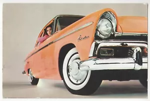 Plymouth Belvedere 1955 publicidad automática, mujer bonita en coche naranja, postal - Imagen 1 de 2