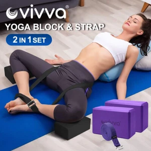 Vivva 3Pcs Yoga Blocks With Yoga Straps Set Non Slip Pilates Fitness Gym Props - Picture 1 of 11