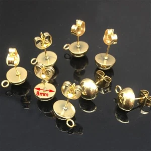 20 un. Pendientes de perno de acero inoxidable hallazgos de 8 mm media bola circular con bucle hágalo usted mismo - Imagen 1 de 8