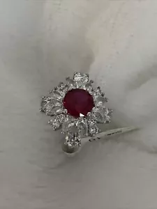 Cocktail Ring, Made In Thailand, Rhodium Over Sterling Silver, Lab Created Ruby - Picture 1 of 8