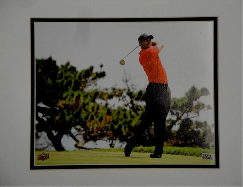 Tiger Woods UnSigned 8x10 Custom Matted Photo Big Swing Red Shirt UDA Cover
