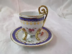 Vintage Germany KPM Krister kobaltblau weiß Demitasse Fußtasse & Untertasse - Bild 1 von 4