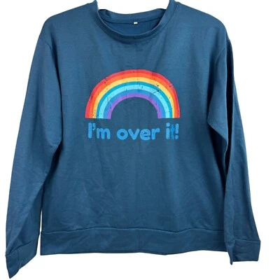 Sudadera con Gráfico Arco Iris Azul Teal Oscuro Talla XXL I'm Over It Manga Larga A44 Foto 1 de 2