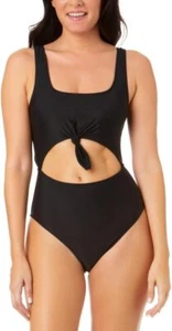 Traje de baño Salt + Cove negro chisporroteo acanalado nudo delantero de una pieza XL para jóvenes - Imagen 1 de 2