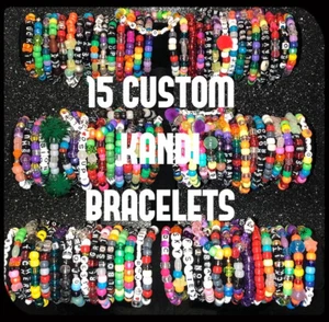 15 bracciali personalizzati con perline Kandi, gioielli rave, pacchetto Kandi, abbigliamento festival - Foto 1 di 10
