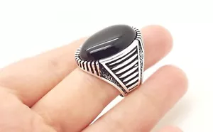 Mens Sterling Silver Ring Size 11.5 Black Onyx - Picture 1 of 7