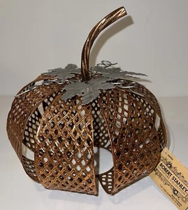 Metal Pumpkin Home Fall Decor 9.25" Thanksgiving Autumn Orange Silver NEW - Picture 1 of 22