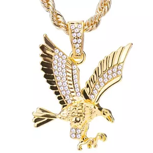 Collar de cadena de cuerda águila helada chapado en oro 18k para hombre hip hop 20" HC 1121 G - Imagen 1 de 4
