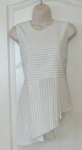 ELLE Sleeveless Asymmetric Hem Top Off White w/black Stripe Women's Sz L NWOT - Picture 1 of 3