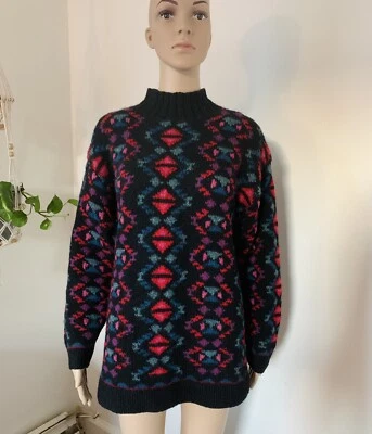 Suéter Vintage LL Bean Mujer Estampado Azteca Cuello Simulado 100% Lana Talla M Foto 1 de 4