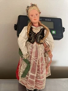 Vintage Polish Woman Folk Art Doll On Stand 13” Tall & Gorgeous 1958 (J) - Picture 1 of 13