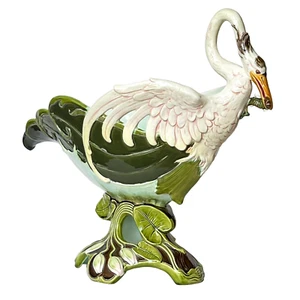 Antique Majolica Vase Center Piece Jardiniere Julius Dressler Heron Fish 1900s - Picture 1 of 24