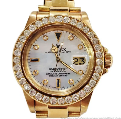 Rolex Submariner 1680 18k Gold Vintage Added 5ctw Diamond Bezel Mens Watch 	 - Image 1 of 4