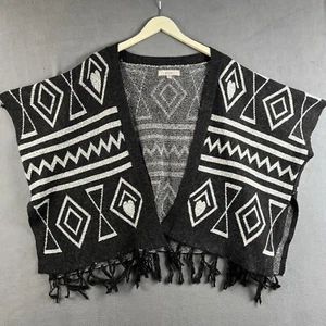 LOFT Ann Taylor Poncho Cape Large Fringe Merino Wool Blend Southwestern Aztec - Picture 1 of 15