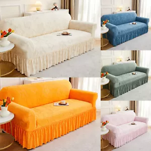 1-4 Seater Sofa Stretch Couch Cover Slipcover W/ Skirt Plush Thickened Protector - Picture 1 of 32