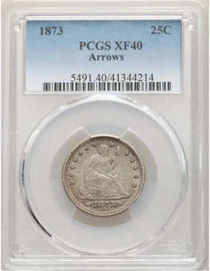 1873 PCGS XF40 Liberty Seated Quarter 25c with Arrows - Picture 1 of 2