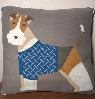 Fox Terrier Dog Decorative Pillow Max Studio Raised Details Zipper Part Linen 🐕 - Image 1 of 4