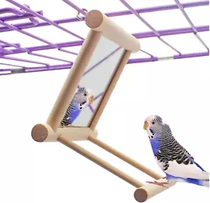 Bird Mirror Parakeet Mirror Perch Stand Wooden Swing Mirror Toy Cage Accessories - Picture 1 of 7