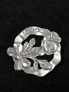 Longaberger Hope 2004 Rose Flower Pewter Pin Brooch Pendant Silver Tone - Picture 1 of 9