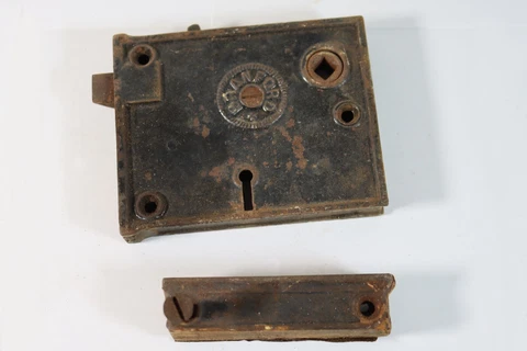 Antique Branford (BLW) Door Rim Mortise Lock & Keeper Hardware Ornate Home Decor Cover