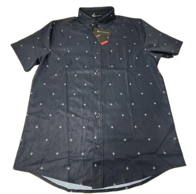 Travis Mathew Olive Branch Button Up Shirt Black Performance Stretch Size M NWT - Image 1 of 4