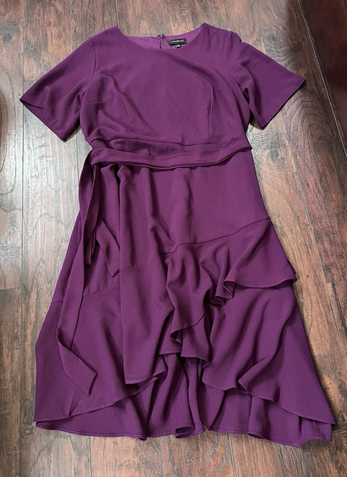 Lane Bryant Plum Ruffle Hem Fit And  Flare Dress Size 24 Short Sleeve - Image 1 of 4