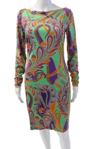 Ralph Lauren Black Label Womens Zip Up Boat Neck Floral Knit Dress Green Size 6 - Picture 1 of 4