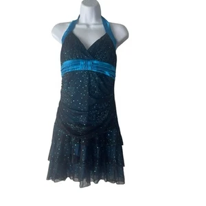 DEB Y2k 2000s XL Chiffon Blue Black Fairy Sequin Tired Special Occasion Dress - Picture 1 of 10