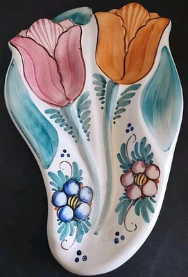 Tulipanes, Flores Cerámica Doble Cuchara Reposapiés Pintado a Mano Holanda EE. UU. 9" Foto 1 de 4