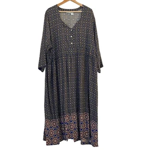 Vermont Country Store Midi Dress 3X Button Lightweight Geometric Blue Boho  - Picture 1 of 11