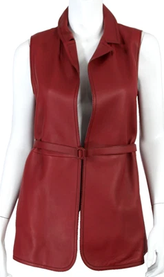 LORO PIANA $5,800 NWT Burnt Umber Lambskin Leather Belted GILET SHERMAN Vest S - Image 1 of 4