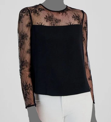 Boss Orange by Hugo Boss Womens Black Bettina Lace-Trim Crewneck Top Size S - Image 1 of 2