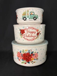 Pioneer Woman Holiday Floral Medley 6-Piece Round Nesting Stoneware Bakeware - Picture 1 of 15