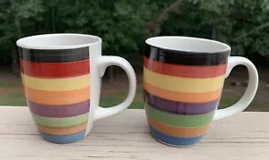 Set of 2 Philippe Richard RONDO Multicolored Stripe Coffee Mugs - Picture 1 of 4